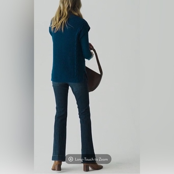 J.JILL V-NECK CABLE VEST PEACOCK BLUE - Picture 5 of 14